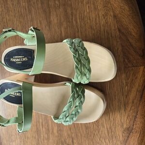 Swedish Hasbeens Green Woven Strap Sandals